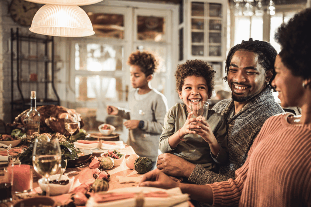 Family at Thanksgiving with Take Home Meal